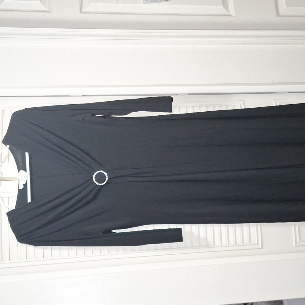 Evan Picone simple black dress, 3/4 sleeve (size 14)